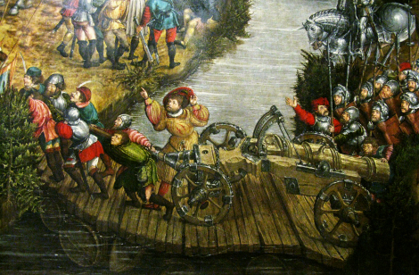 Na najbardziej znanym obrazie bitwy, chociaż malarza nieznanego, doskonale widać jak się przechyla pontonowy most od toczonej po nim ciężkiej armaty Fot. Waldemar Szełkowski