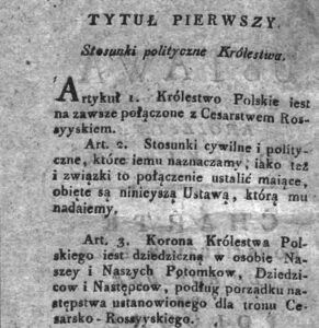 Konstytucja Królestwa Polskiego 1815. Tytuł pierwszy. Król, car. 