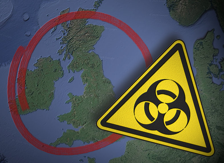 Znak zagrożenia epidemiologicznego kładący się cieniem na Europę i Wyspy Brytyjskie