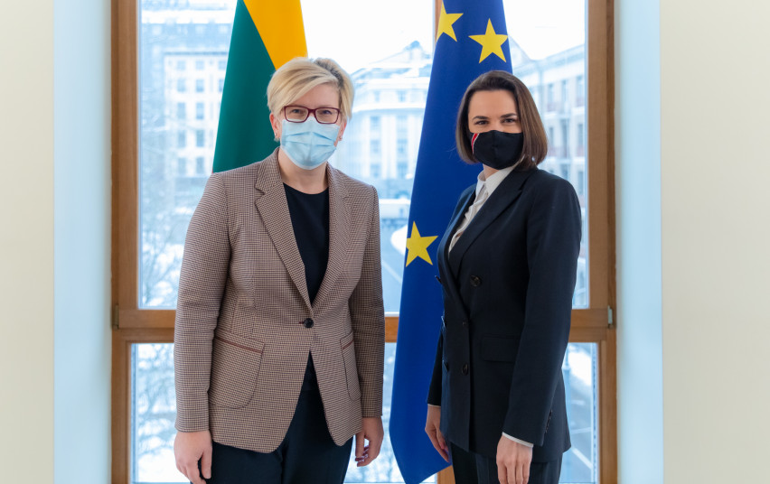 Premier Litwy Ingrida Šimonytė i przedstawicielka białoruskiej opozycji Swiatłana Cichanouska