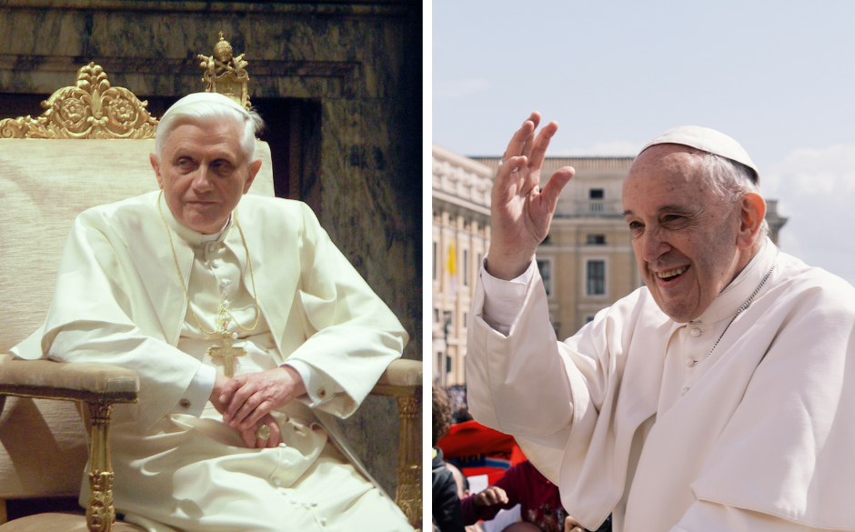 Papież emeryt Benedykt XVI i obecny papież Franciszek