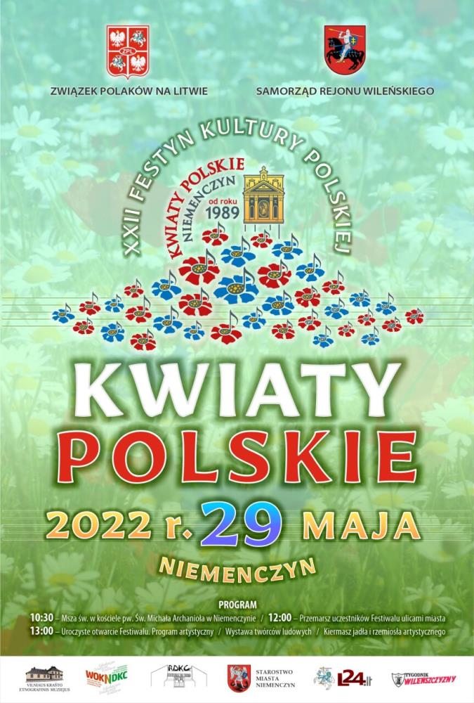 Plakat Festyn Kultury Polskiej „Kwiaty Polskie” w Niemenczynie.
