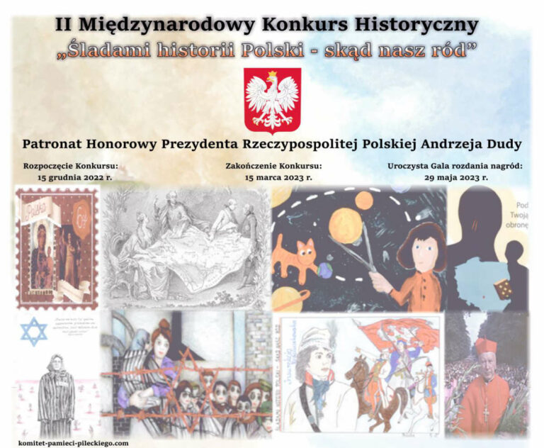 Afisz II Międzynarodowego Konkursu Historycznego „Śladami historii Polski — skąd nasz ród”.