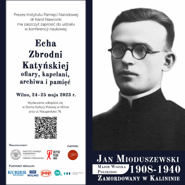 Afisz konferencji „Echa Zbrodni Katyńskiej – ofiary, kapelani, archiwa i pamięć”.