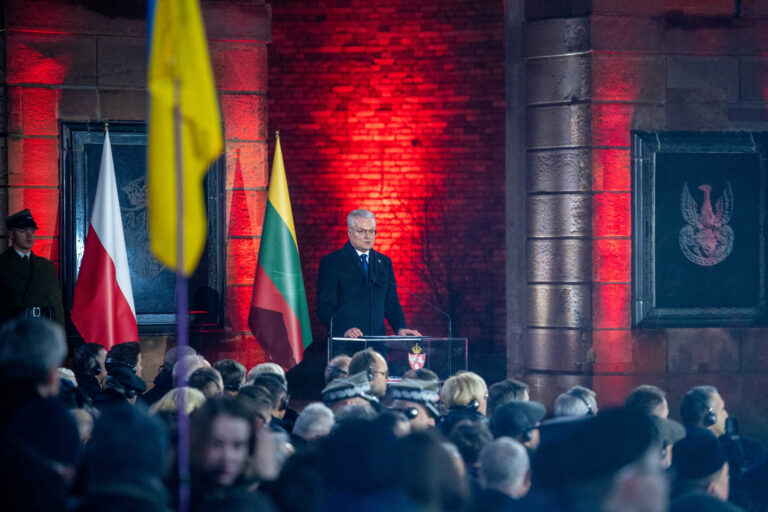 Gitanas Nausėda podczas uroczystości z okazji 160. rocznicy wybuchu Powstania Styczniowego w Warszawie.