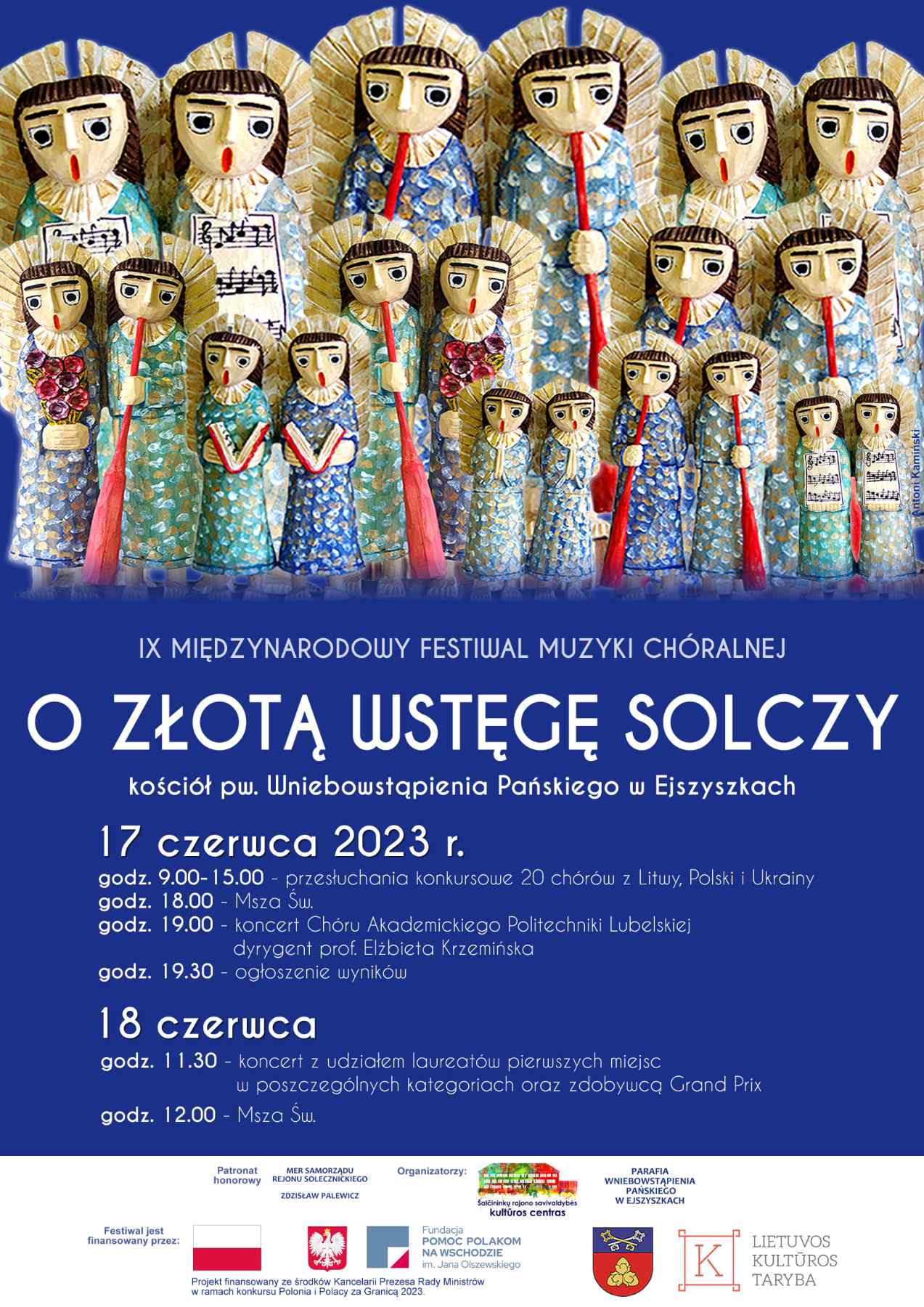 Afisz IX Międzynarodowego Festiwalu Muzyki Chóralnej „O Złotą Wstęgę Solczy”.