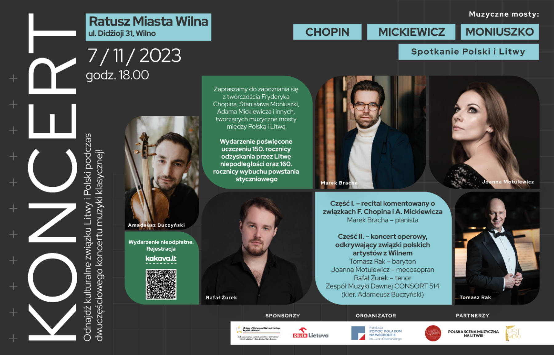 Afisz koncertu muzyki klasycznej poświęcony związkom kulturalnym między Litwą i Polską.