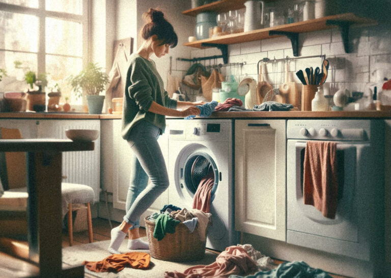 Kobieta robi pranie.