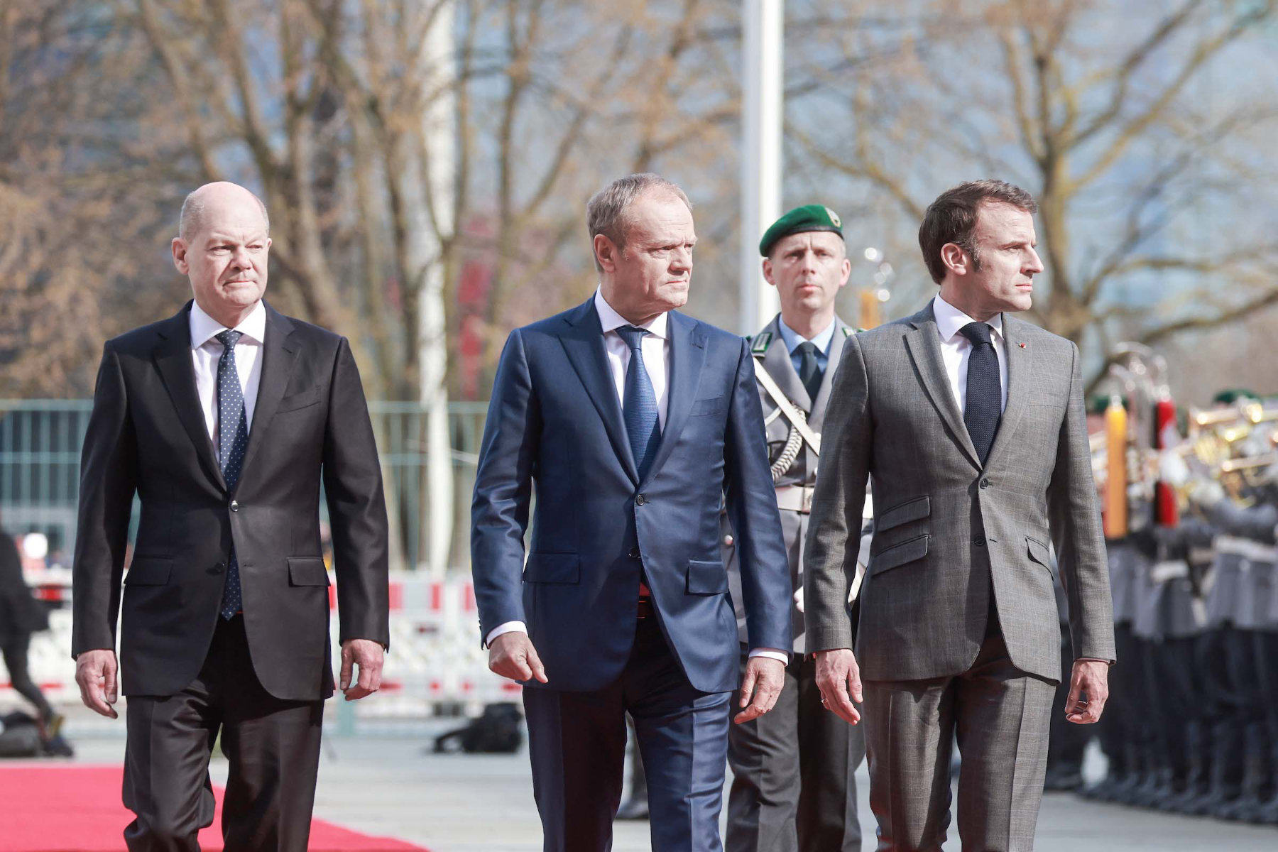 Donald Tusk, Olaf Scholz oraz Emmanuel Macron..