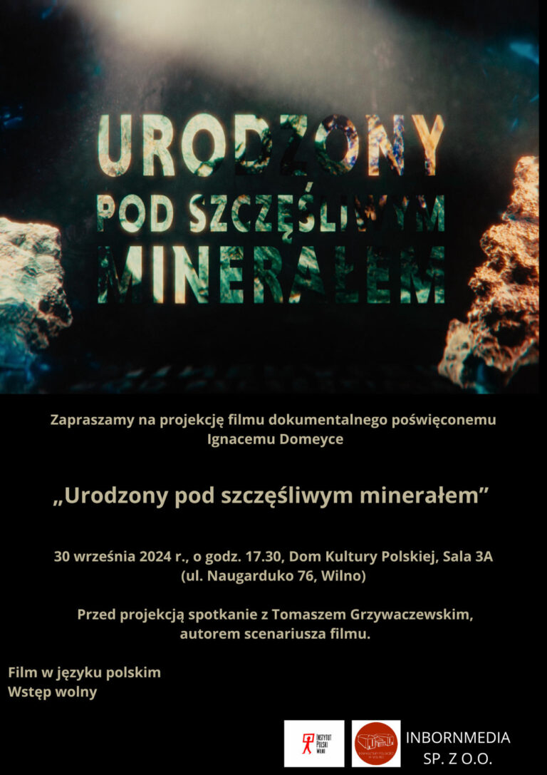 Afisz projekcji filmu dokumentalnego „Urodzony pod szczęśliwym minerałem”.