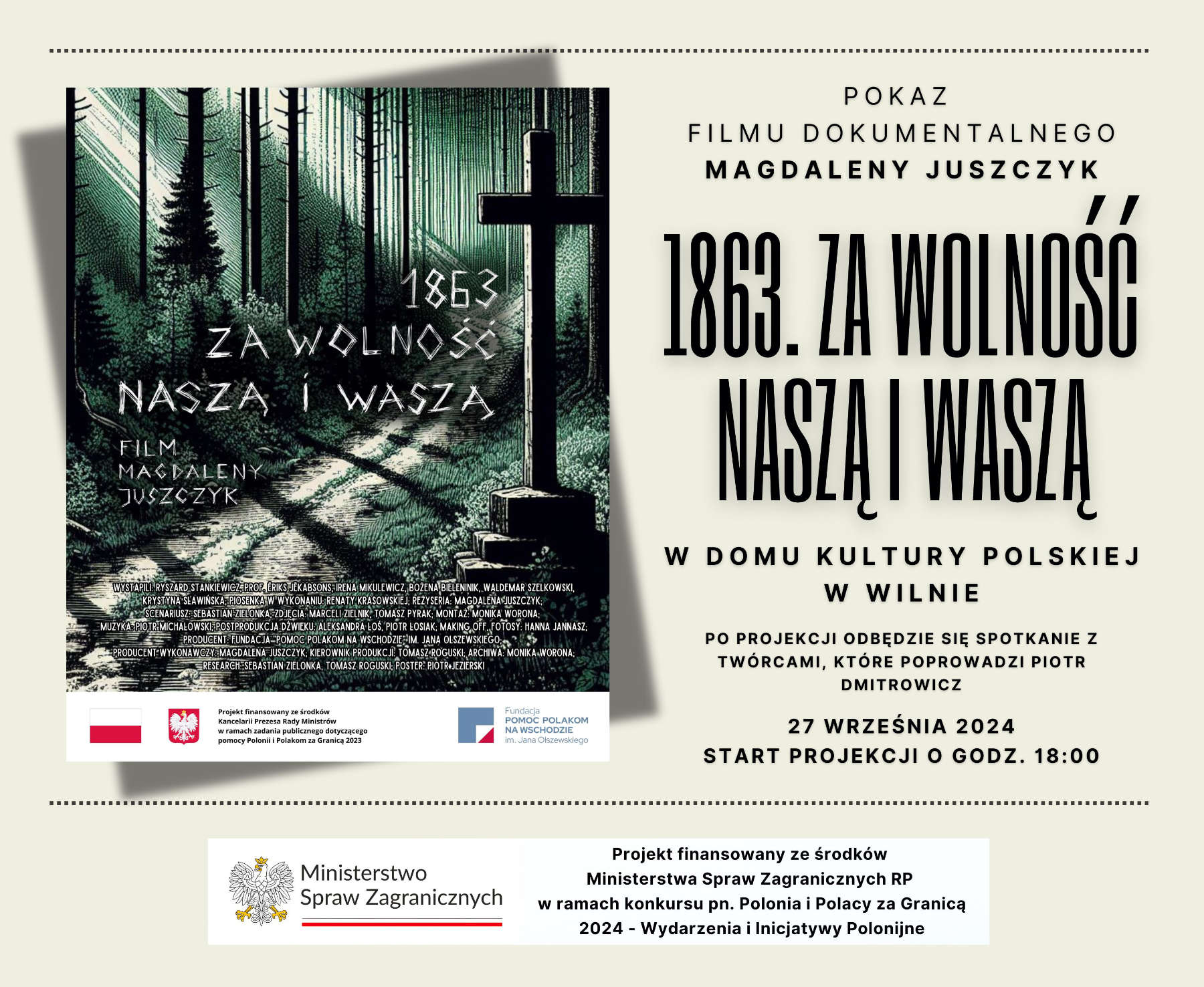 Afisz pokazu filmu „1863. Za wolność naszą i waszą”.