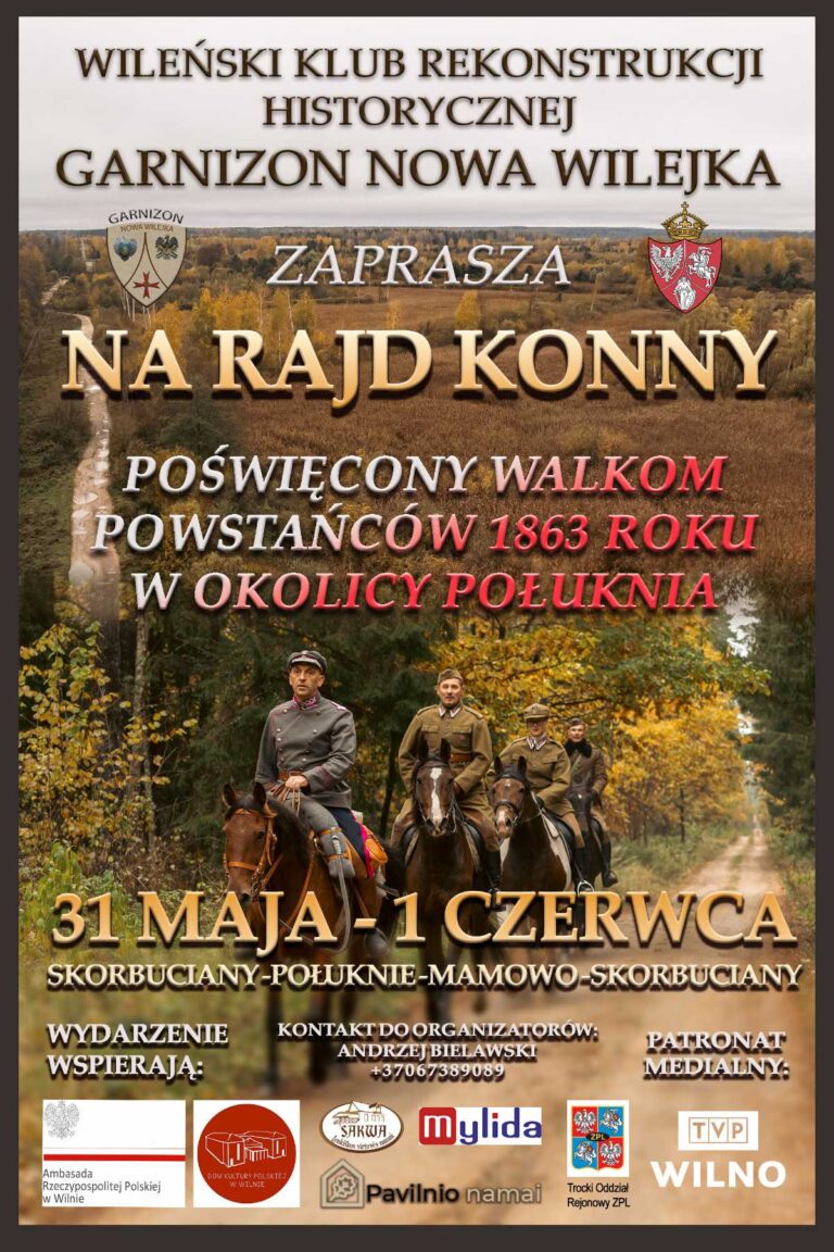 Afisz: „Garnizon Nowa Wilejka zaprasza na Rajd Konny”.