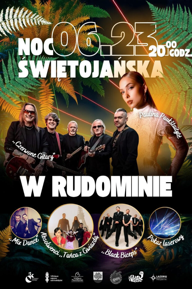 Afisz: „Centrum Kultury w Rudominie zaprasza na tradycyjną imprezę — Noc Świętojańską w Rudominie!”