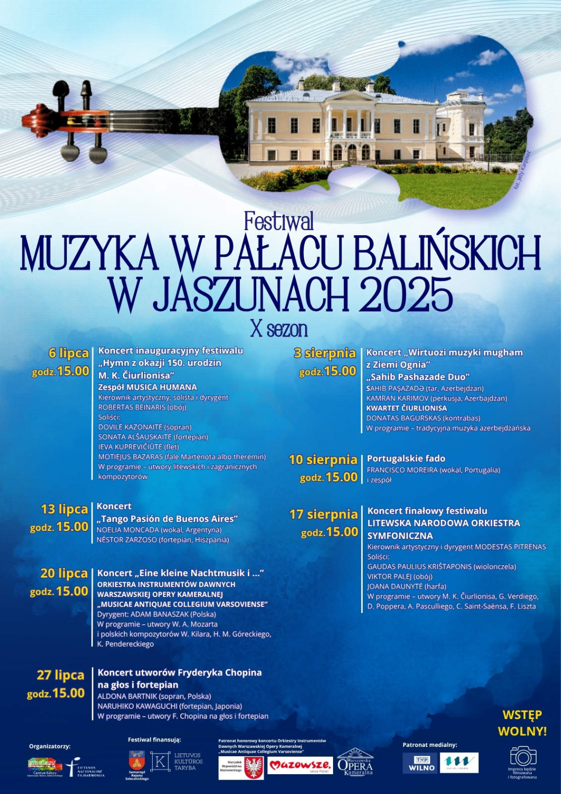 Festiwal „Muzyka w Pałacu Balińskich w Jaszunach 2025” zaprasza na wyjątkowe koncerty muzyki klasycznej i tradycyjnej z różnych krajów.