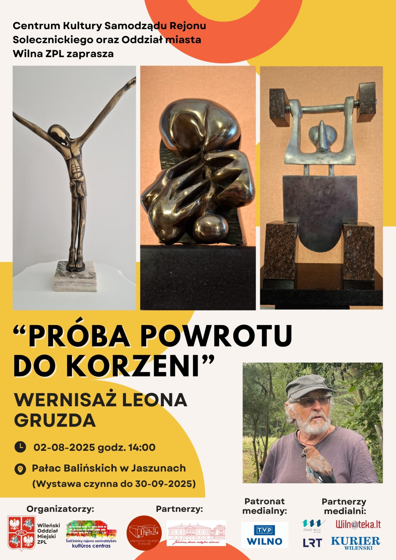 Afisz: „»Próba powrotu do korzeni«: wystawa rzeźb Leona Gruzda”.