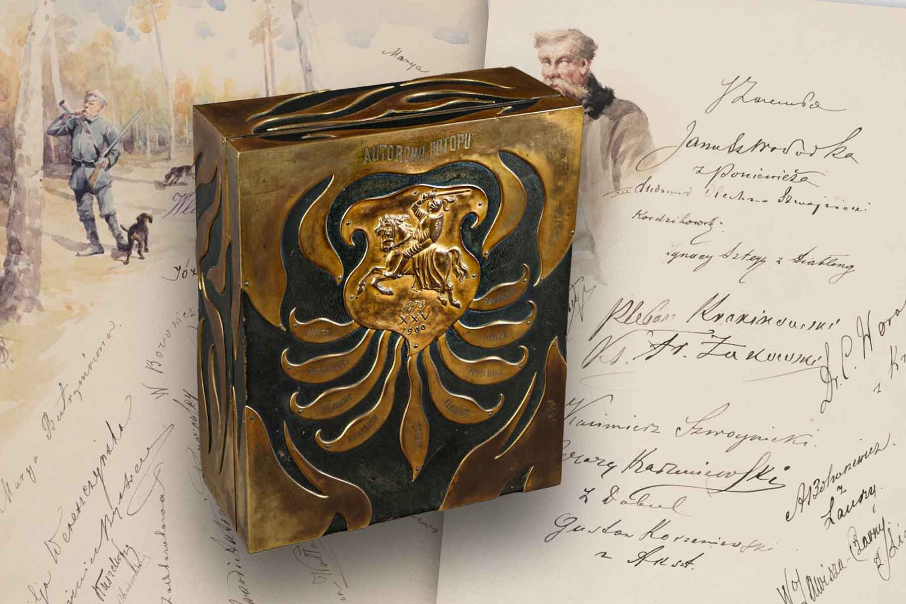Wyjątkowa skrzynka z 1900 r., podarowana Henrykowi Sienkiewiczowi.