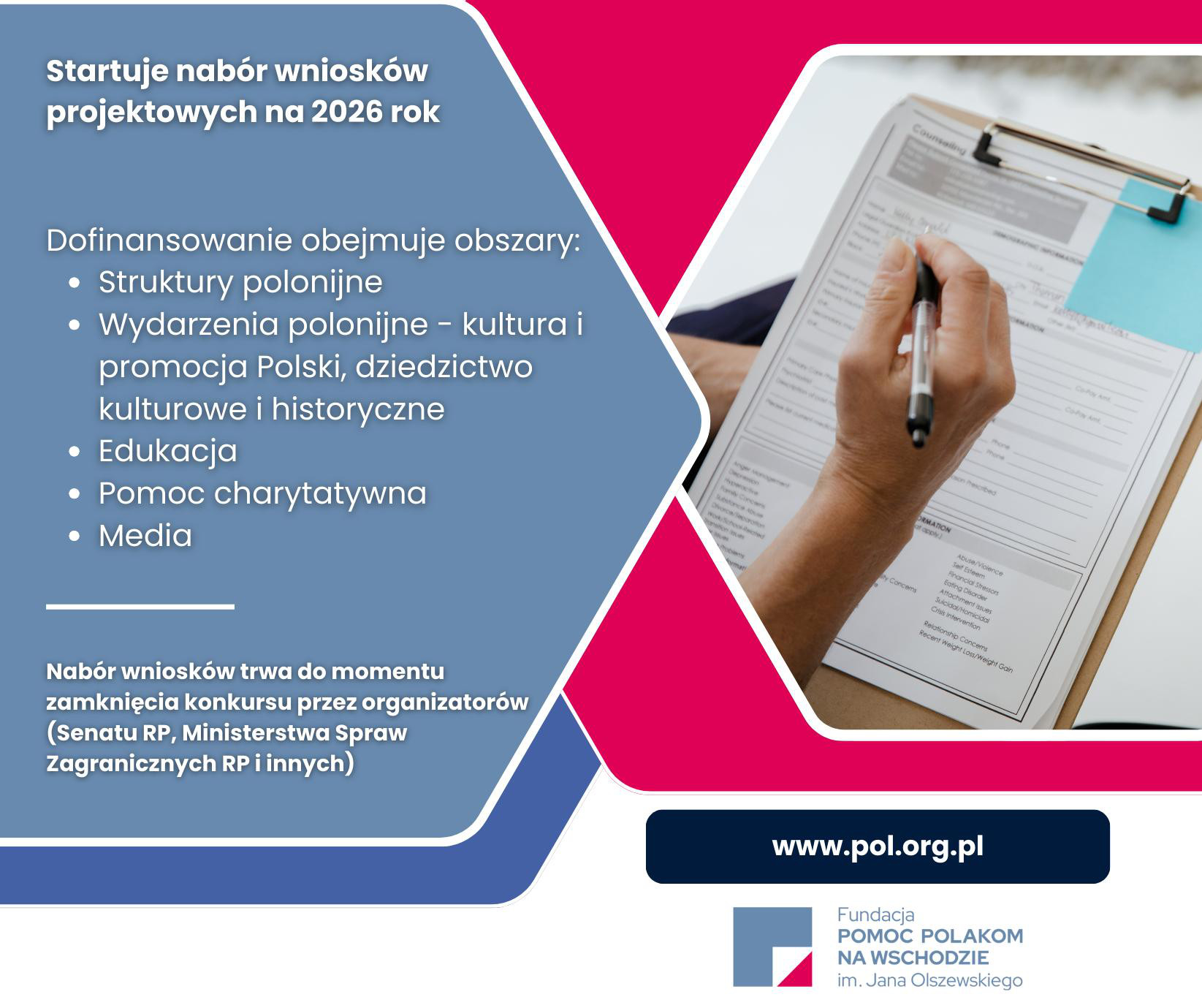 Afisz: „FPPnW zaprasza do składania wniosków projektowych na rok 2026”.