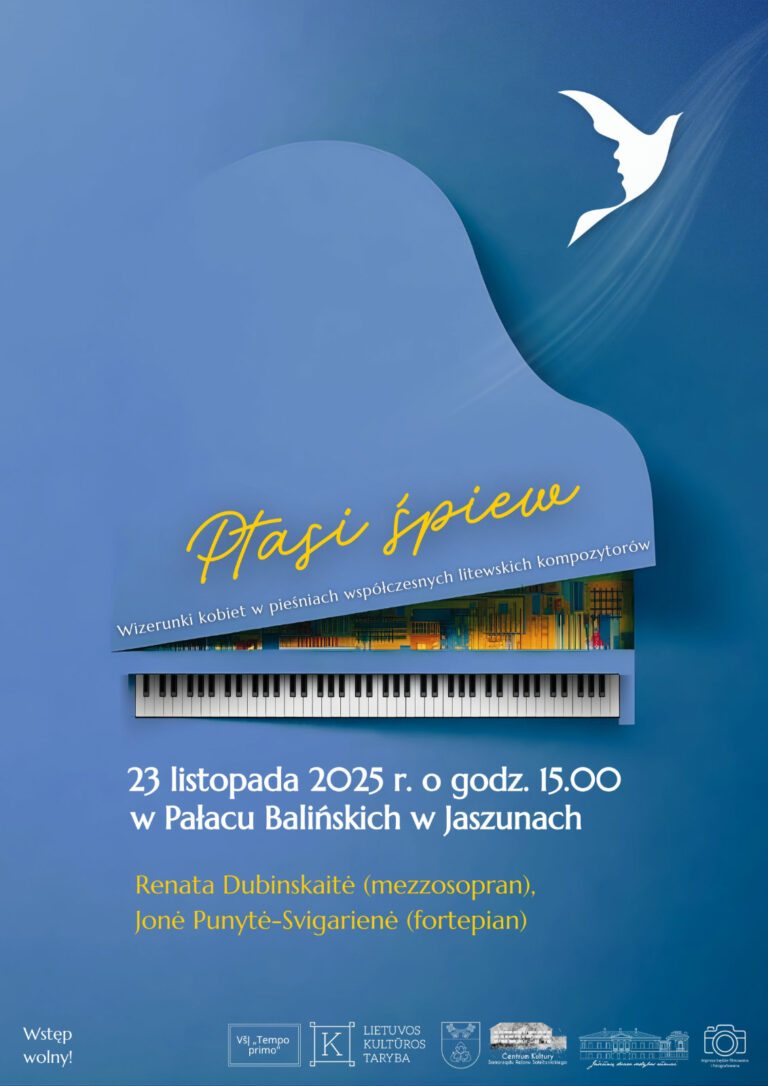 Afisz koncertu „Ptasi śpiew. Wizerunki kobiet w pieśniach współczesnych litewskich kompozytorów’’.