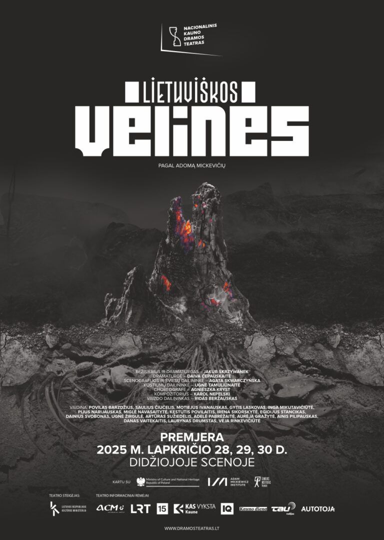Afisz: premiery spektaklu Jakuba Skrzywanka „Dziady Litewskie”.