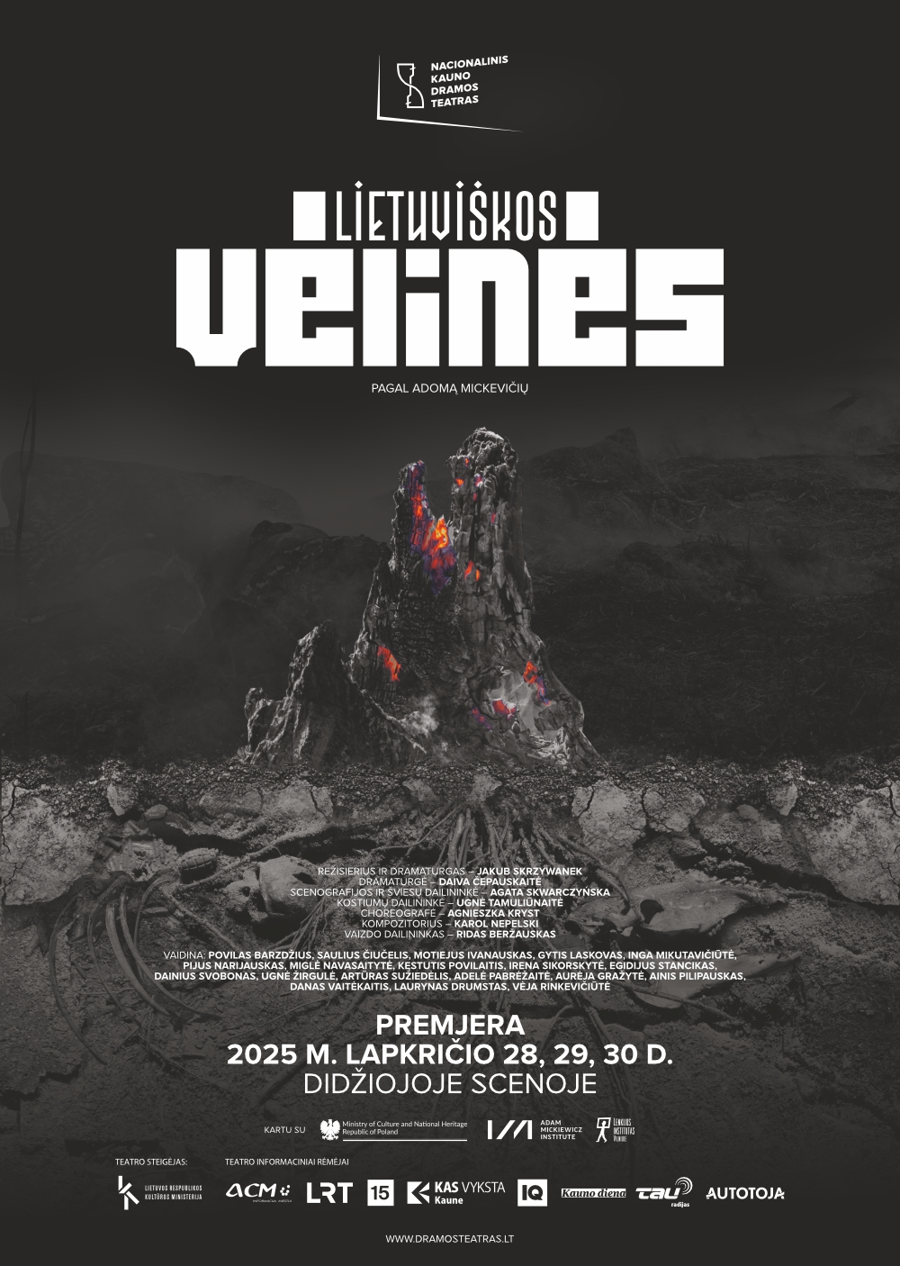 Afisz: premiery spektaklu Jakuba Skrzywanka „Dziady Litewskie”.