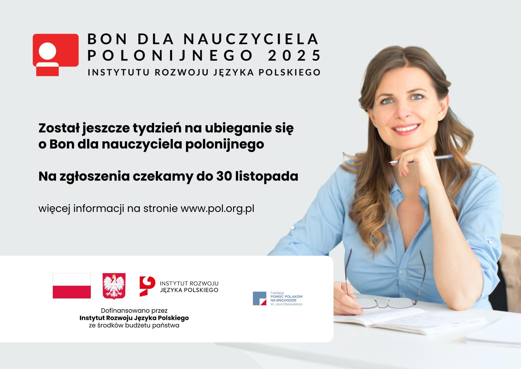 mat. promocyjne - poprawione Bon nauczyciela 2025 Afisz: „Nabór na Bon dla Nauczyciela Polonijnego 2025”.