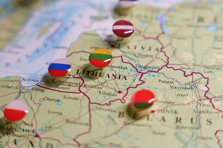 Mapa krajów bałtyckich.