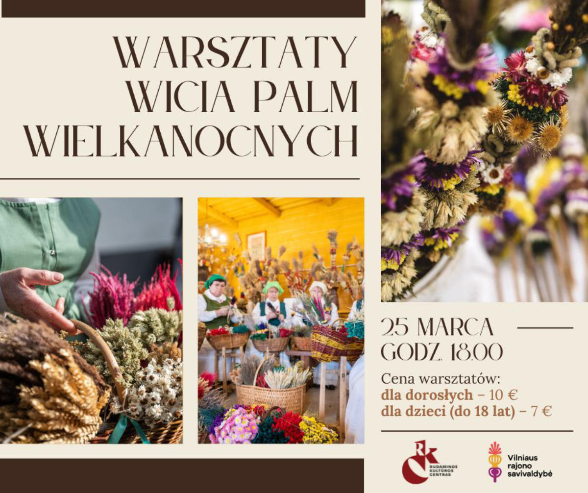 Afisz warsztatów wicia palm wielkanocnych.