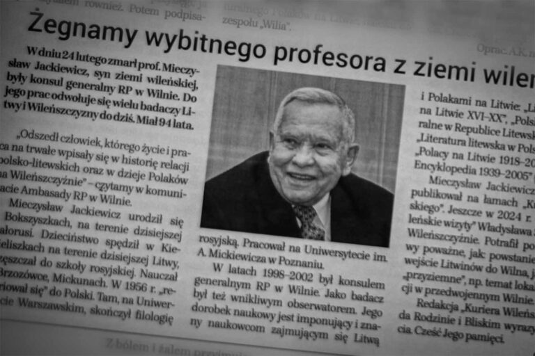 Nekrolog prof. Mieczysława Jackiewicza w wydaniu magazynowym dziennika „Kurier Wileński”.