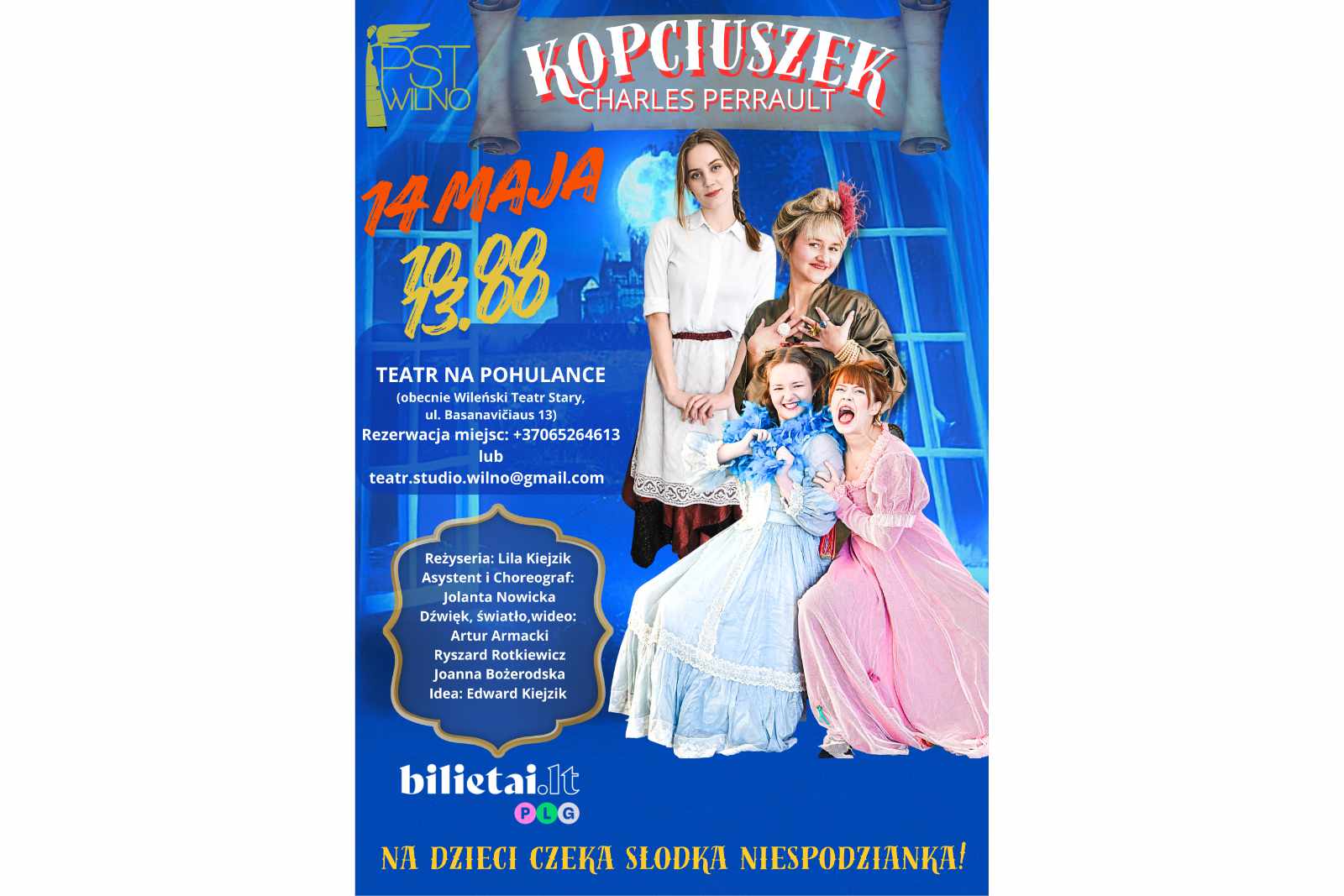 Afisz: „Polski Teatr »Studio« w Wilnie zaprasza na »Kopciuszka«”.