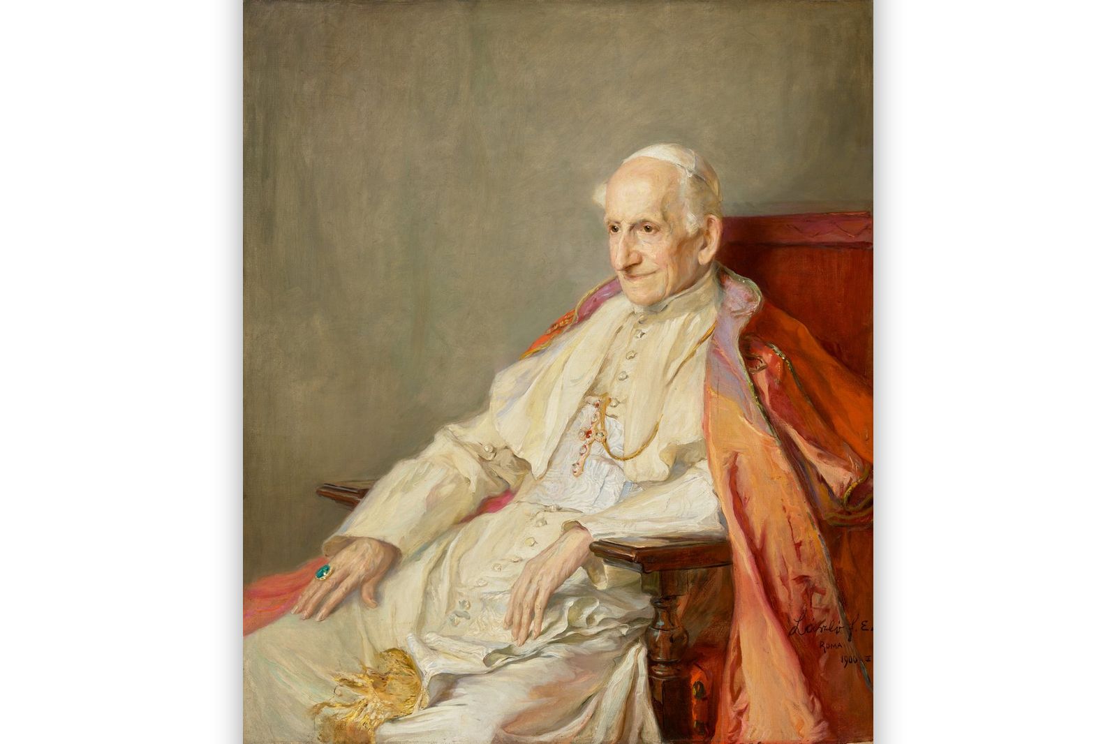 Papież Leon XIII w 1903 r. Rys. Philip de László.