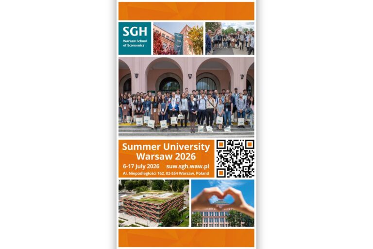 Afisz: „Trwa rekrutacja dla studentów do Summer University Warsaw 2026”.
