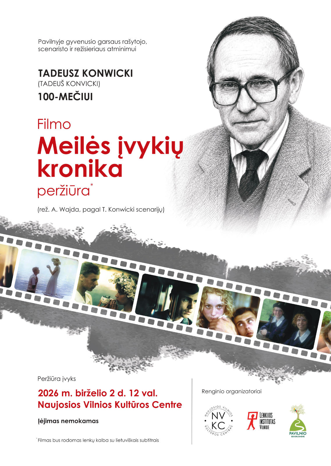 Plakatas-PORTAL Afisz pokazu filmu „Kronika wypadków miłosnych” w Nowej Wilejce.