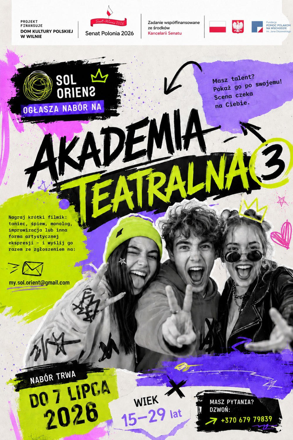 2026-06-15 Afisz: „Akademia Teatralna SOL ORIENS ogłasza nabór do III edycji”.