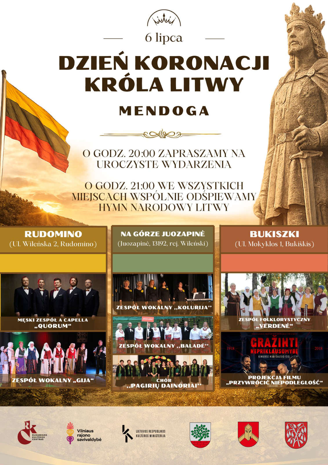 Afisz Dnia Koronacji Króla Litwy Mendoga oraz Dnia Hymnu Narodowego!
