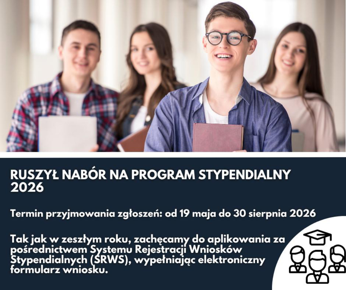 Afisz: „Ruszył nabór na program stypendialny 2026”.