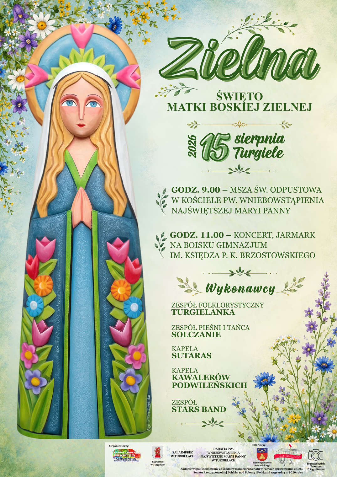 Afisz Święta Matki Boskiej Zielnej w Turgielach.