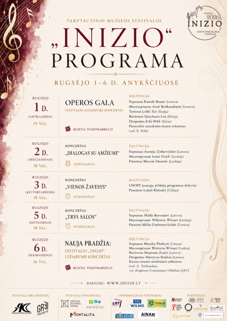 Program Festiwalu młodych talentów „INIZIO” w Oniksztach.