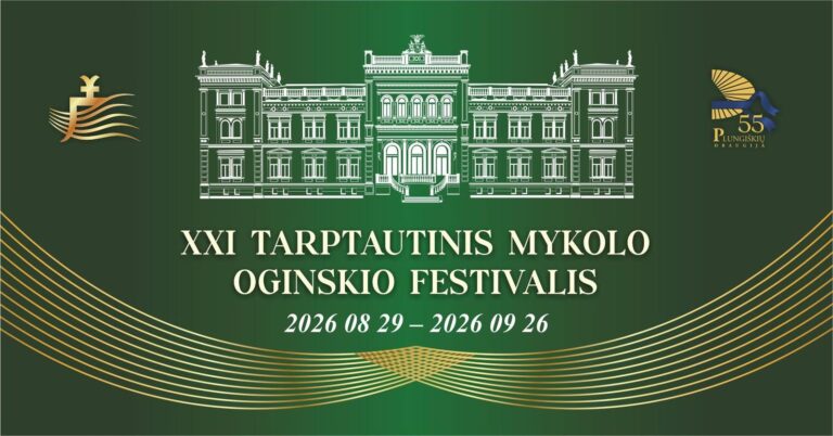 Afisz: „W Płungianach odbywa się XXI Międzynarodowy Festiwal Michała Kleofasa Ogińskiego”.