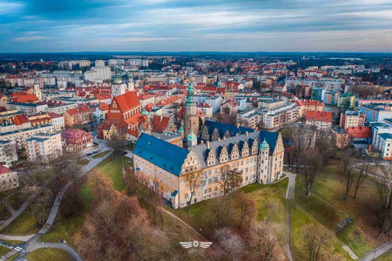 Oleśnica leży na Dolnym Śląsku na Nizinie Śląskiej, nad rzeką Oleśnicą – dopływem Widawy. Tuż obok zamku wznosi się Bazylika pw. św. Jana Apostoła.