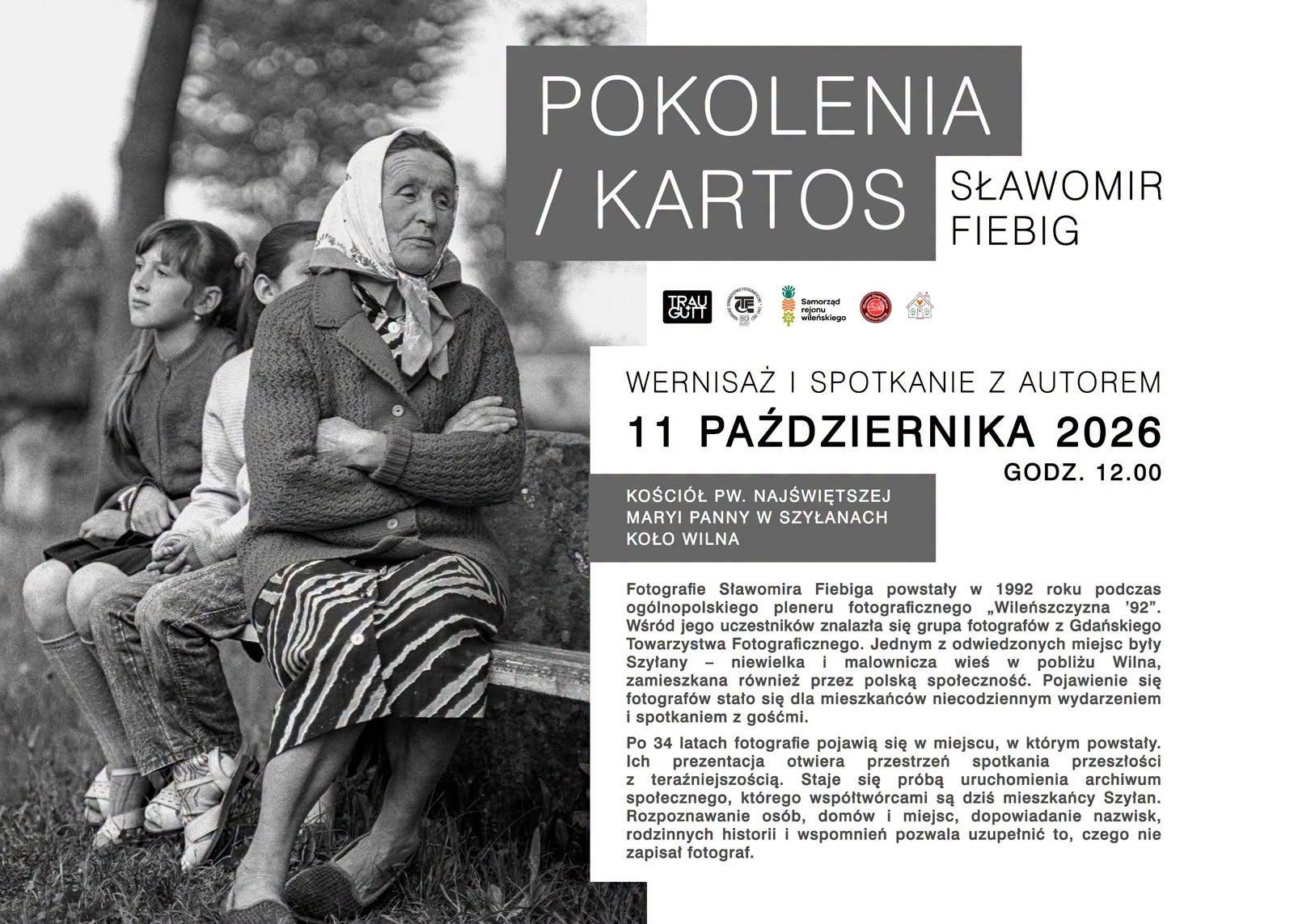 Afisz wystawy fotograficznej POKOLENIA/KARTOS autorstwa Sławomira Fiebiga.